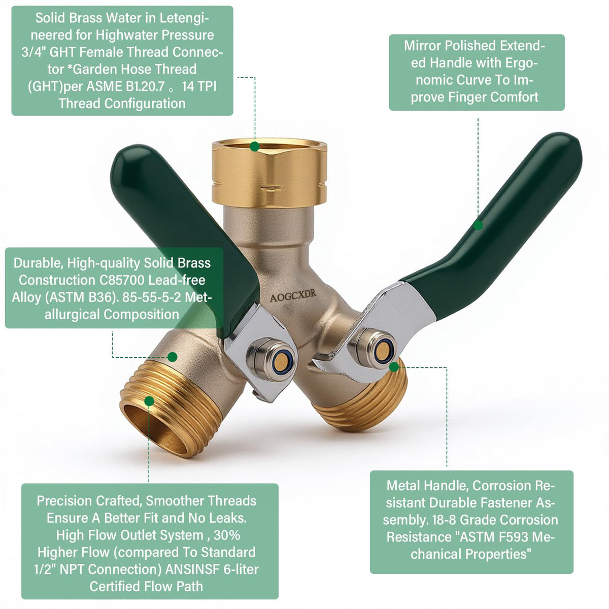 AOGCXDR two-way Y connector with shutoff valves enabling independent water control.
