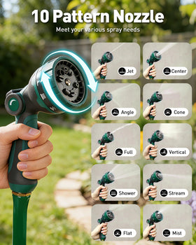 AOGOW 10-pattern nozzle offers versatile watering from mist to jet.