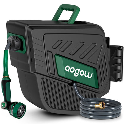 AOGOW retractable hose reel wall mount assembly enables easy reach for gardening tasks.