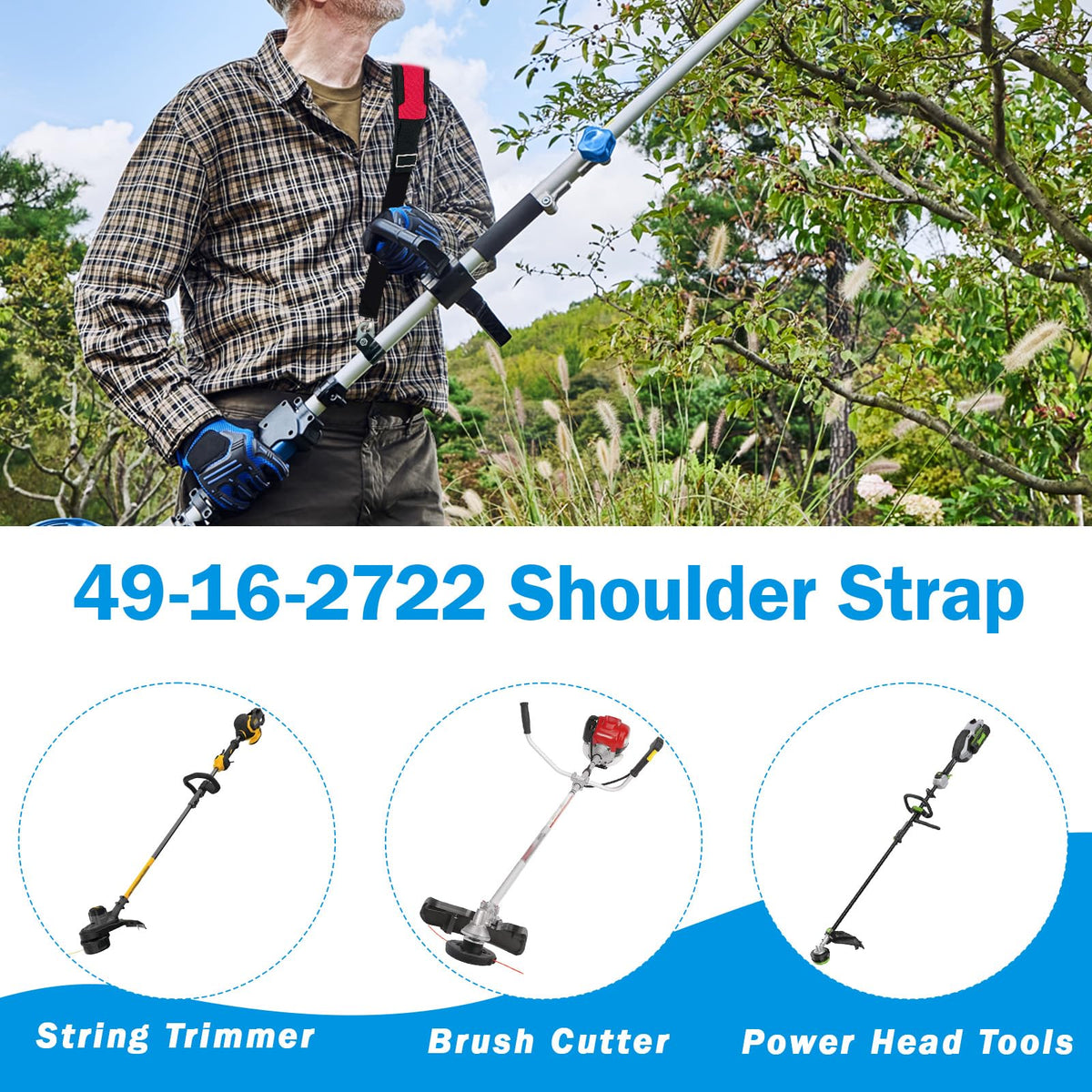 Aoheke mount-ready strap fits string trimmers securely for comfortable operation.