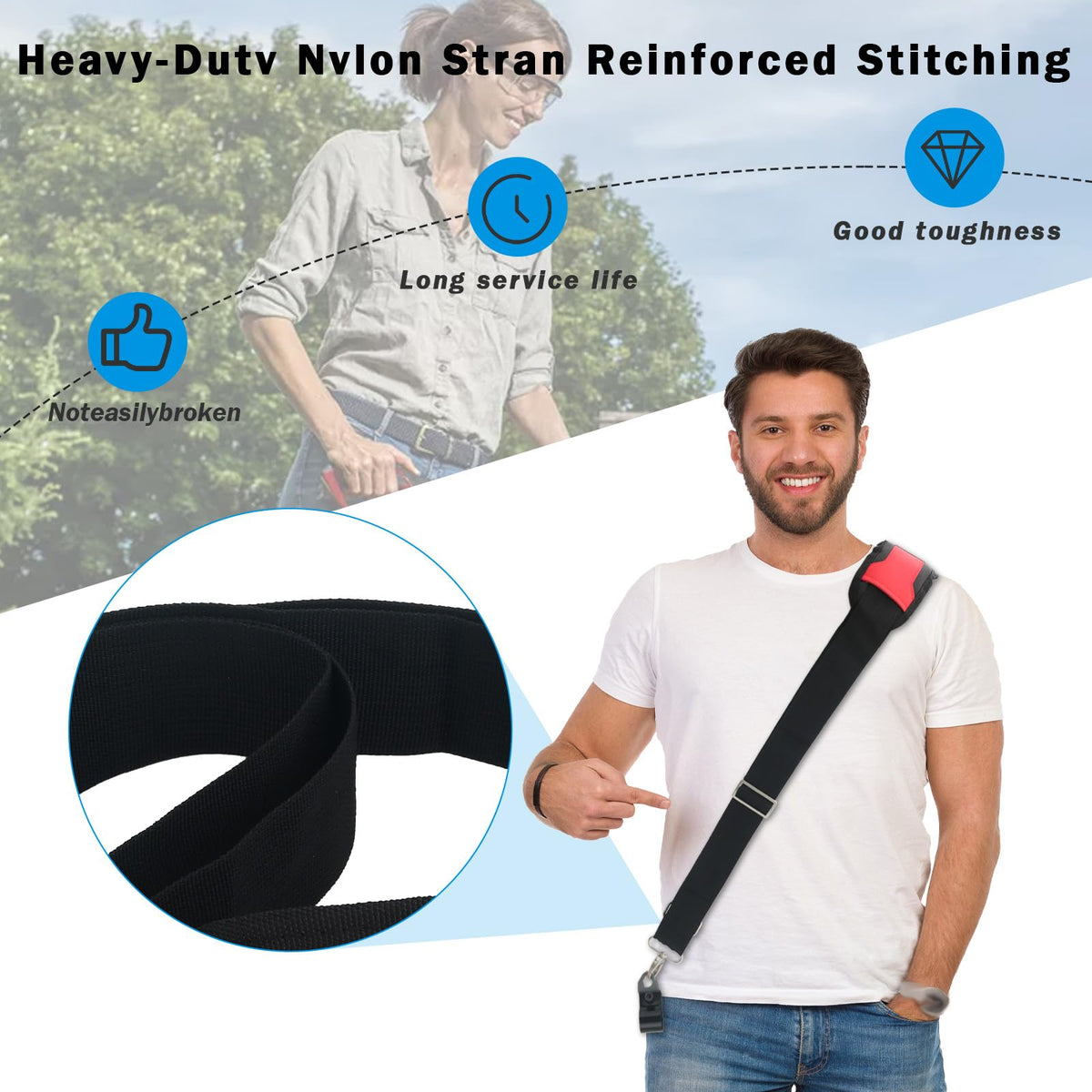 Aoheke weed eater strap designed for multi-head systems and leaf blowers for versatile use.