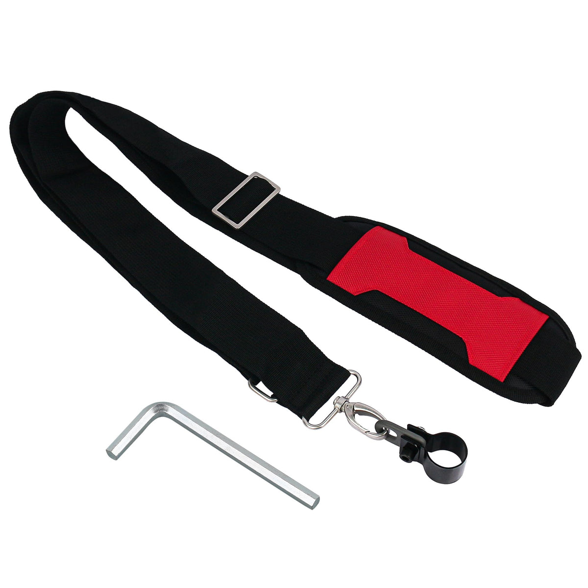 Aoheke weed eater shoulder strap clip shows quick attachment for compatible EGO multi-head system.