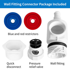 Red flow limiter component increases flow pressure for faster cleaner movement.