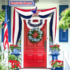 Aokansha blue-red-white bunting decorates garden fences.