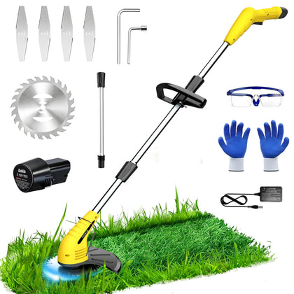 Aokia cordless weed wacker 65-inch pole assembly demonstrates adjustable reach for tough-to-reach edges