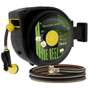 Aokia retractable hose reel with 180-degree swivel bracket for flexible watering around corners