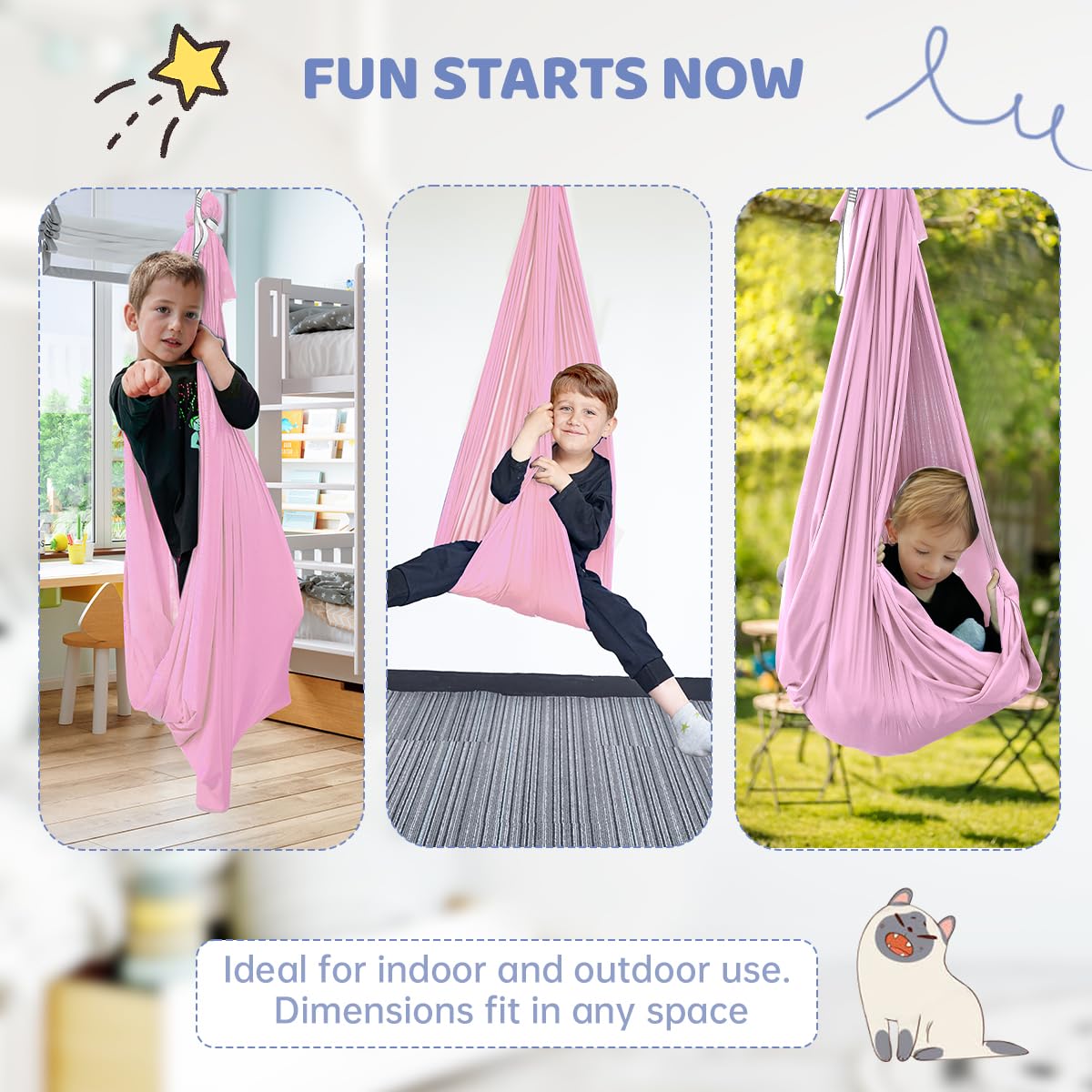 Aokitec sensory swing suitable for bedroom, balcony, or backyard environments.