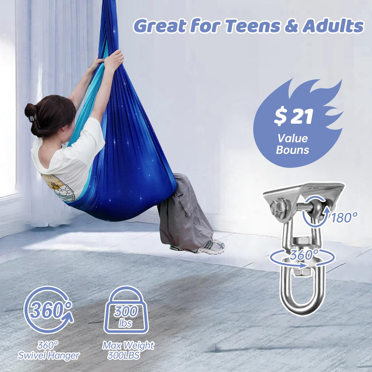 Aokitec sensory swing daisy-chain accessories simplify setup.