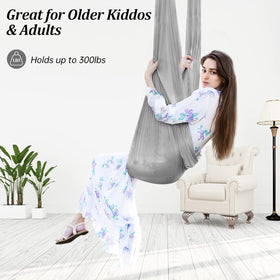 Aokitec sensory swing indoor outdoor use fits in versatile spaces.