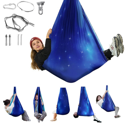 Aokitec sensory swing soft-material hammock for calming relaxation.