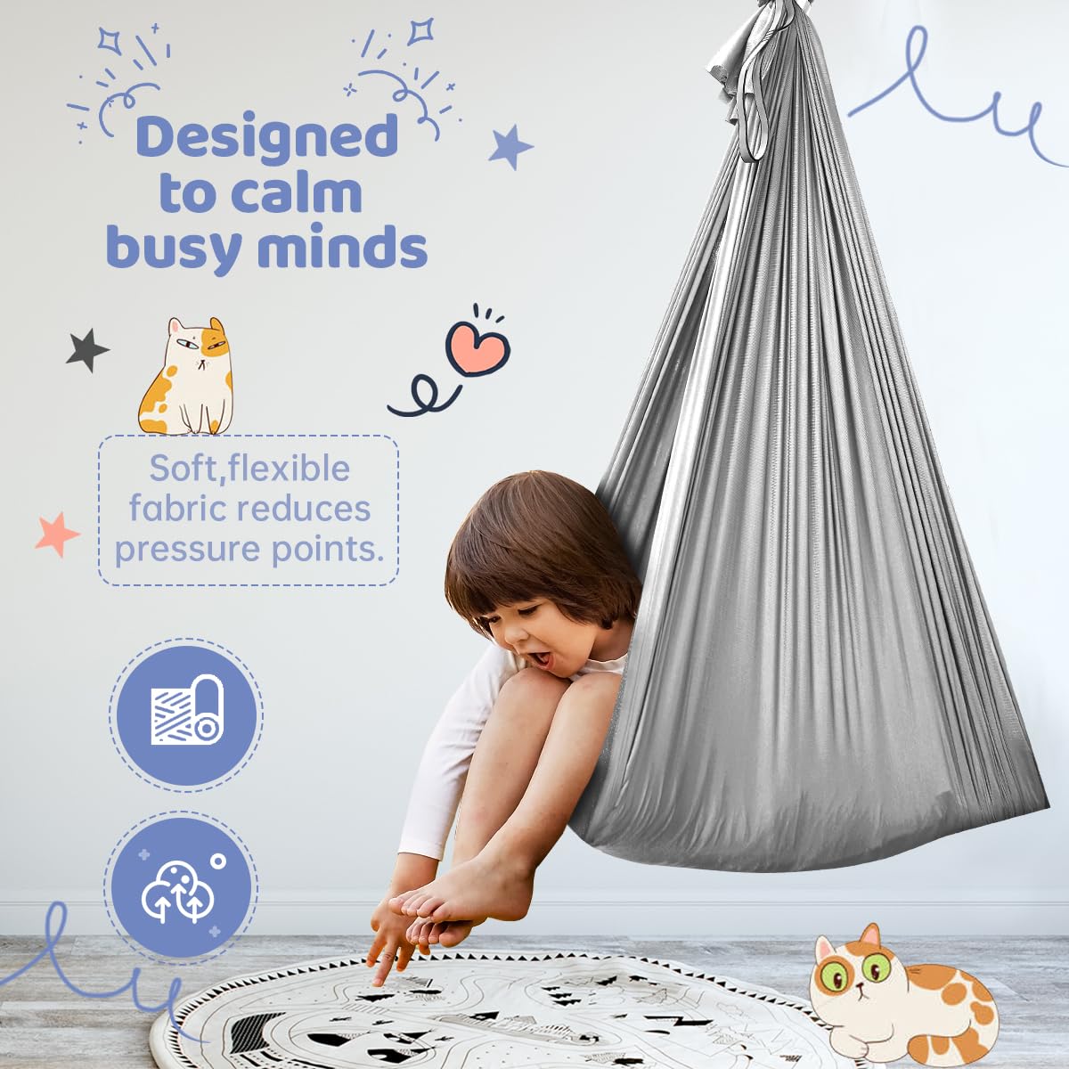 Aokitec sensory swing soft nylon material delivers gentle, soothing input.