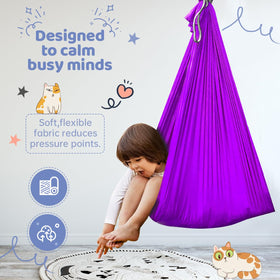 Snuggle hammock with daisy-chain height adjustment for easy indoor setup.