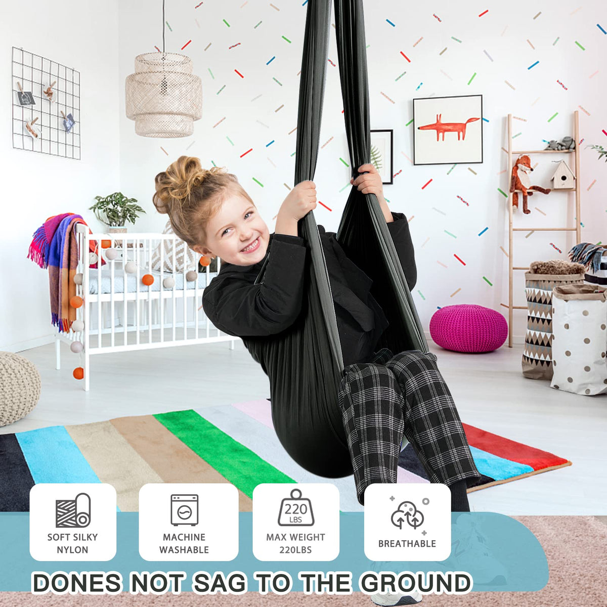 Aokitec swing with adjustable daisy chain height for easy hanging
