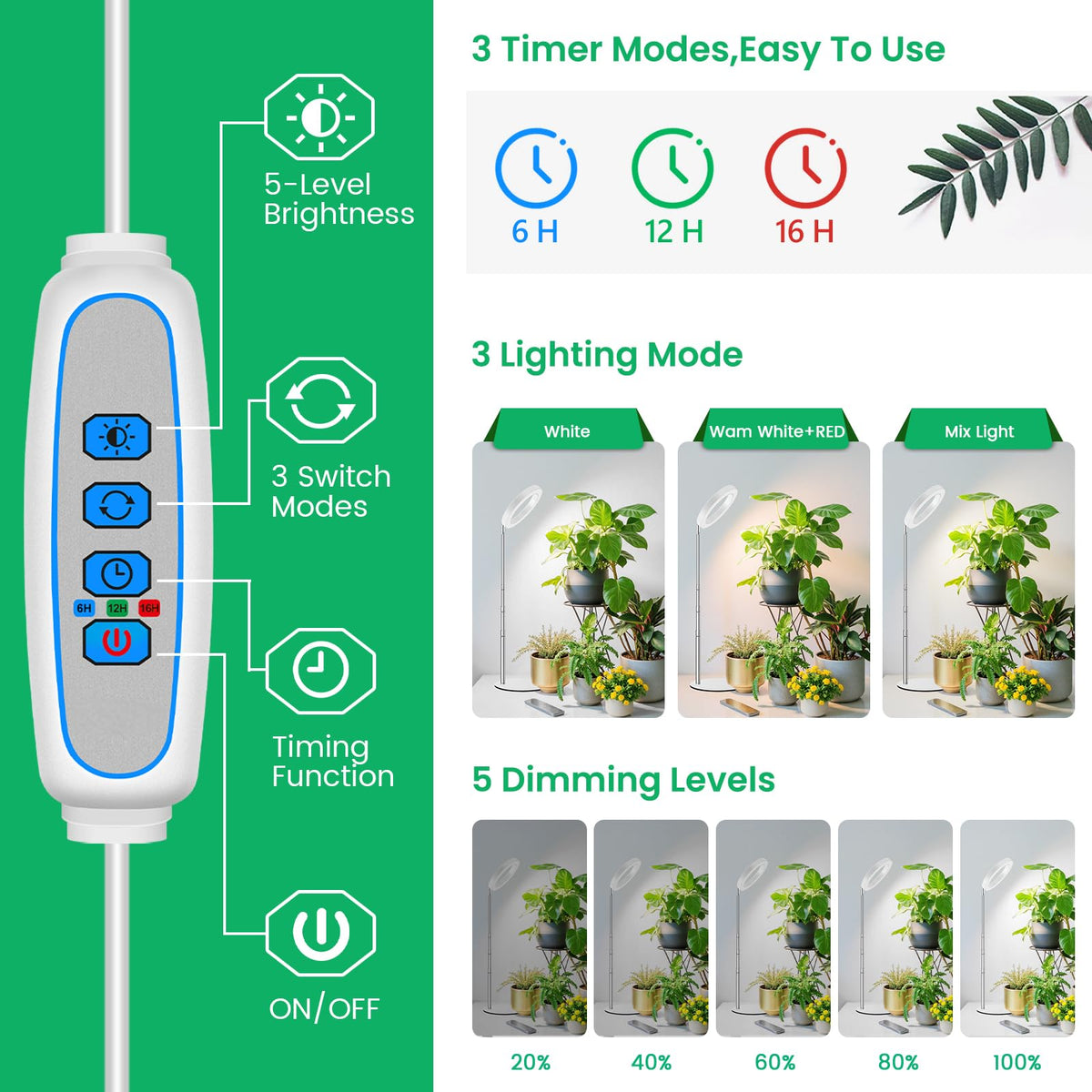 Aokrean grow light with soil insertion option for flexible placement.