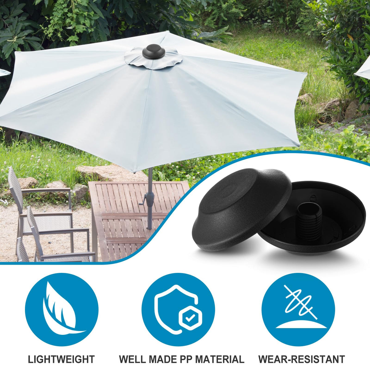 Aliceset durable PP tip caps protecting umbrella ends
