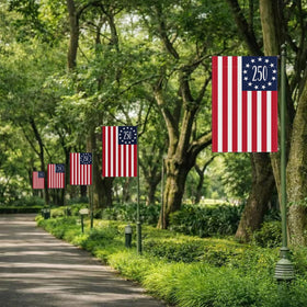 Aolime 250 Years America flag close-up stitch detail, durable double-stitched panels.