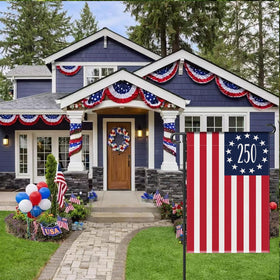 Aolime 250 Years America garden flag in lush yard display.