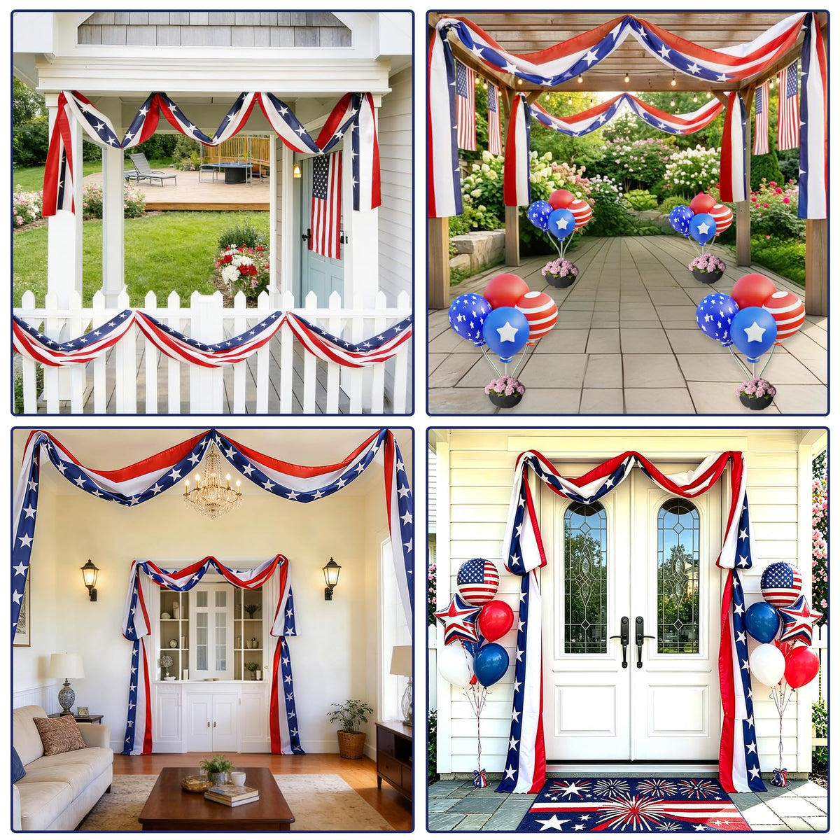 AOLIUP patriotic banner decor on a porch or fence for celebrations.