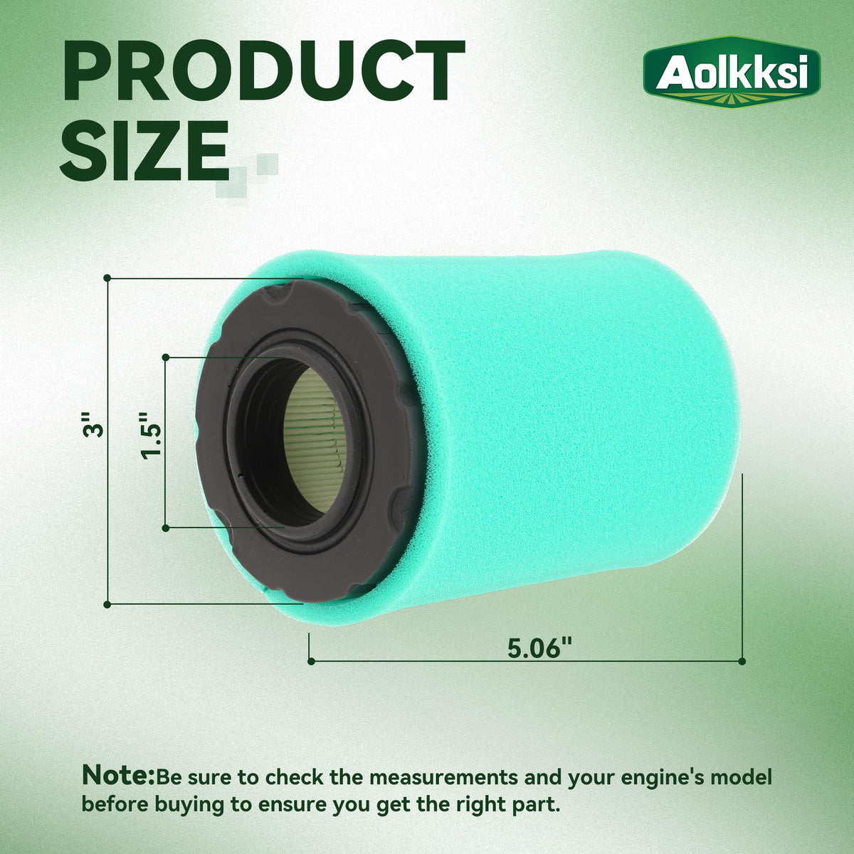 Close-up of AOLKKSI air filter 2-pack installed in mower intake for better airflow