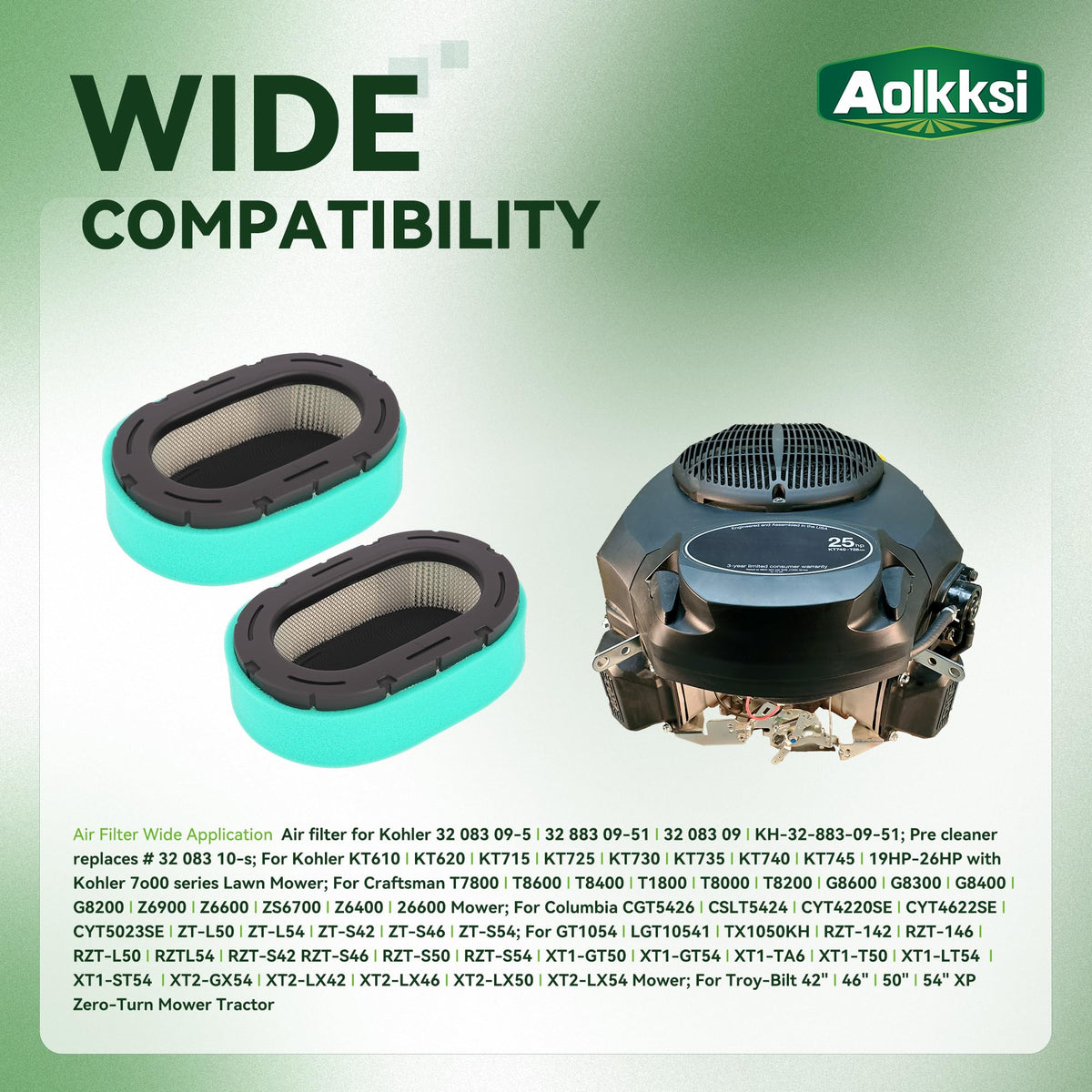 AOLKKSI air filter compatible with Craftsman ZT-series mowers for easy maintenance.