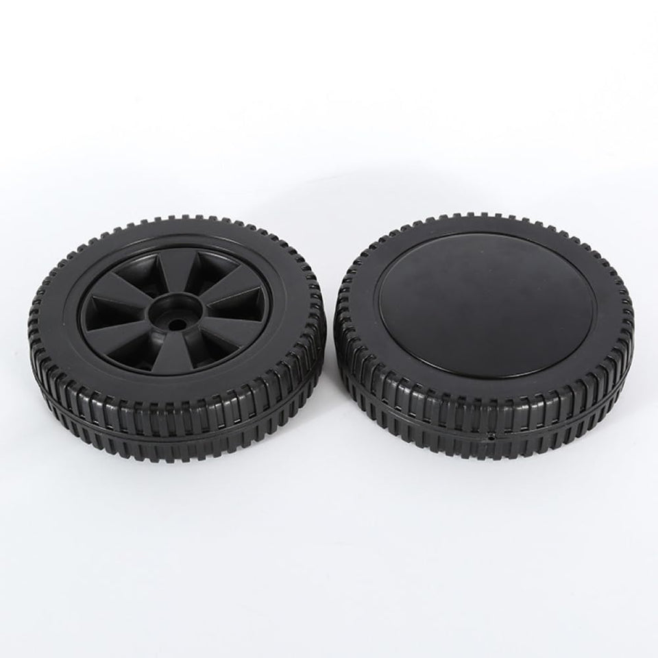 AOMUCH 7-inch grill wheel close-up shows durable plastic hub for Char-Broil grill movement.