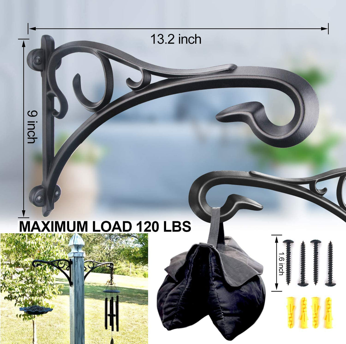 Aonagi heavy-duty 2-pack bracket supports outdoor décor with reliable load.