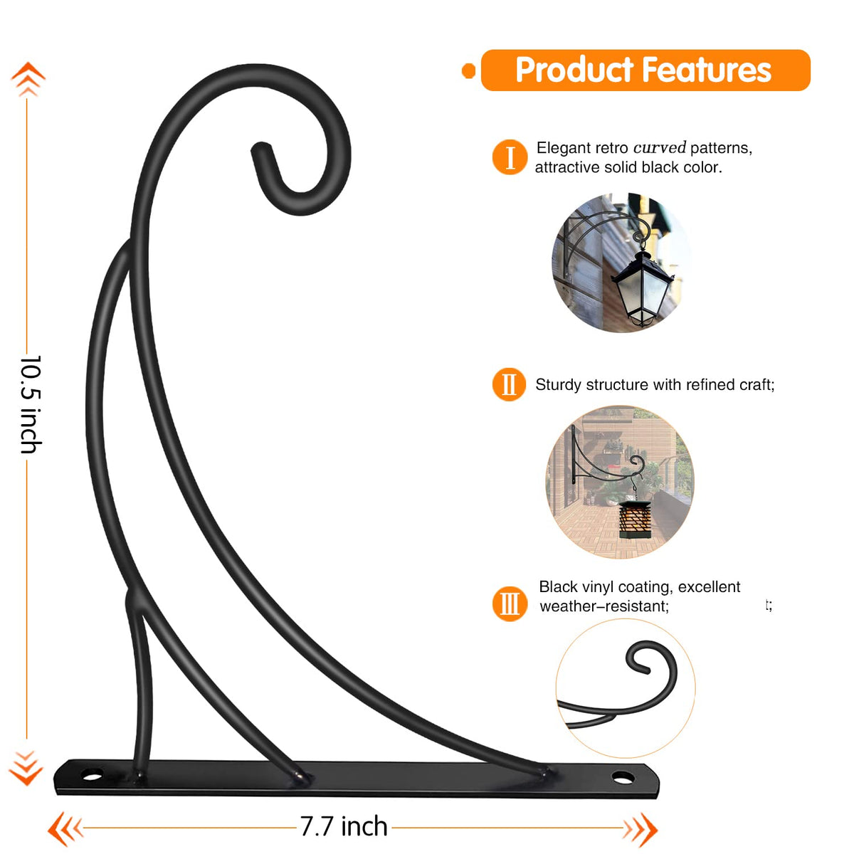 Aonagi hanging plant bracket side view highlights sturdy iron construction