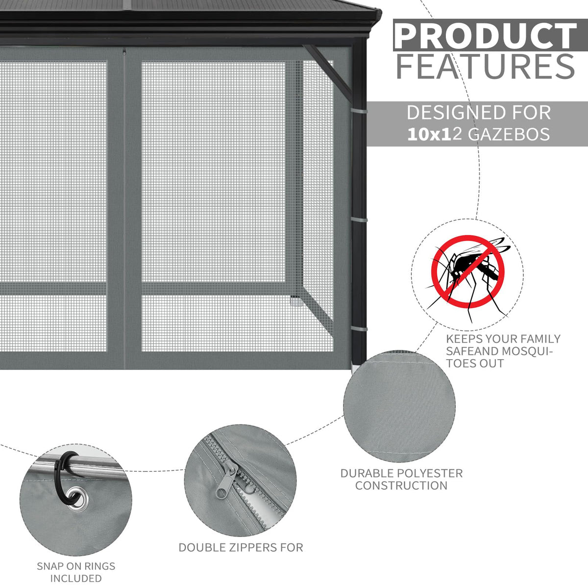Aonear four-panel sidewall mesh ready for quick gazebo enclosure.