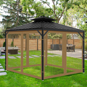 Aonear Gazebo setup in backyard demonstrates versatile outdoor dining and relaxation.