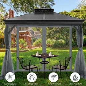 Aonear gazebo netting installed on patio, creating a pest-free outdoor lounge.