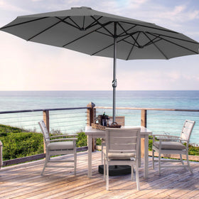 AONETOZ double-sided canopy offers flexible shade for patio seating.