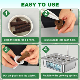 Aooccder seed starter sponges easily fit into seed pods for planting.