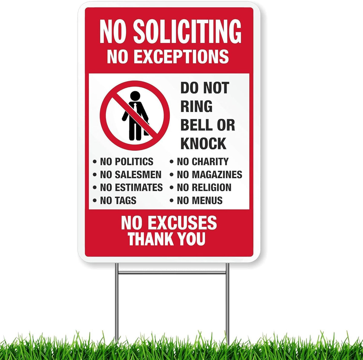 AOOCY No Solicitation Sign front view with stakes for yard privacy