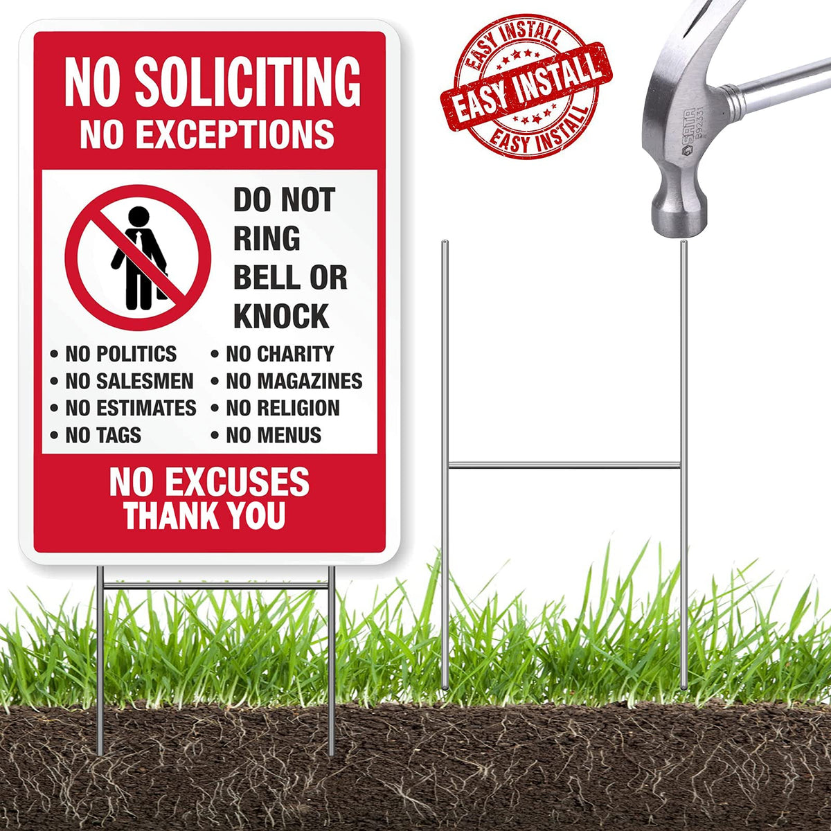AOOCY No Solicitation Sign installed in ground for easy setup