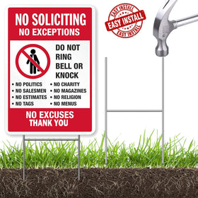 AOOCY No Solicitation Sign installed in ground for easy setup