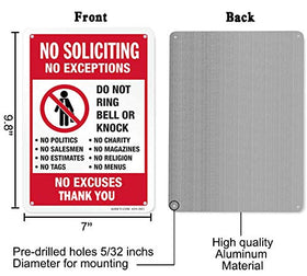 AOOCY No Soliciting Sign closeup demonstrates durable finish resisting sun and rain.