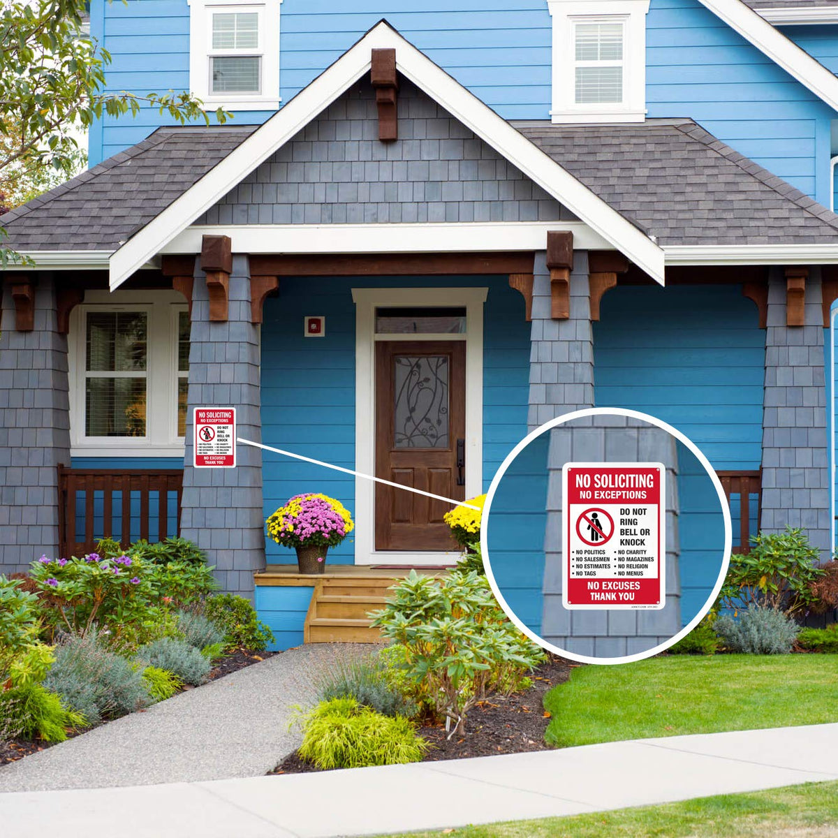 AOOCY No Soliciting Sign weather resistant design withstands humidity and heavy rain.