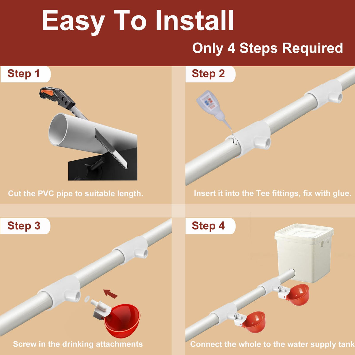 Aopchry ABS tee fittings compatibility supports nipple cups and waterers across systems.