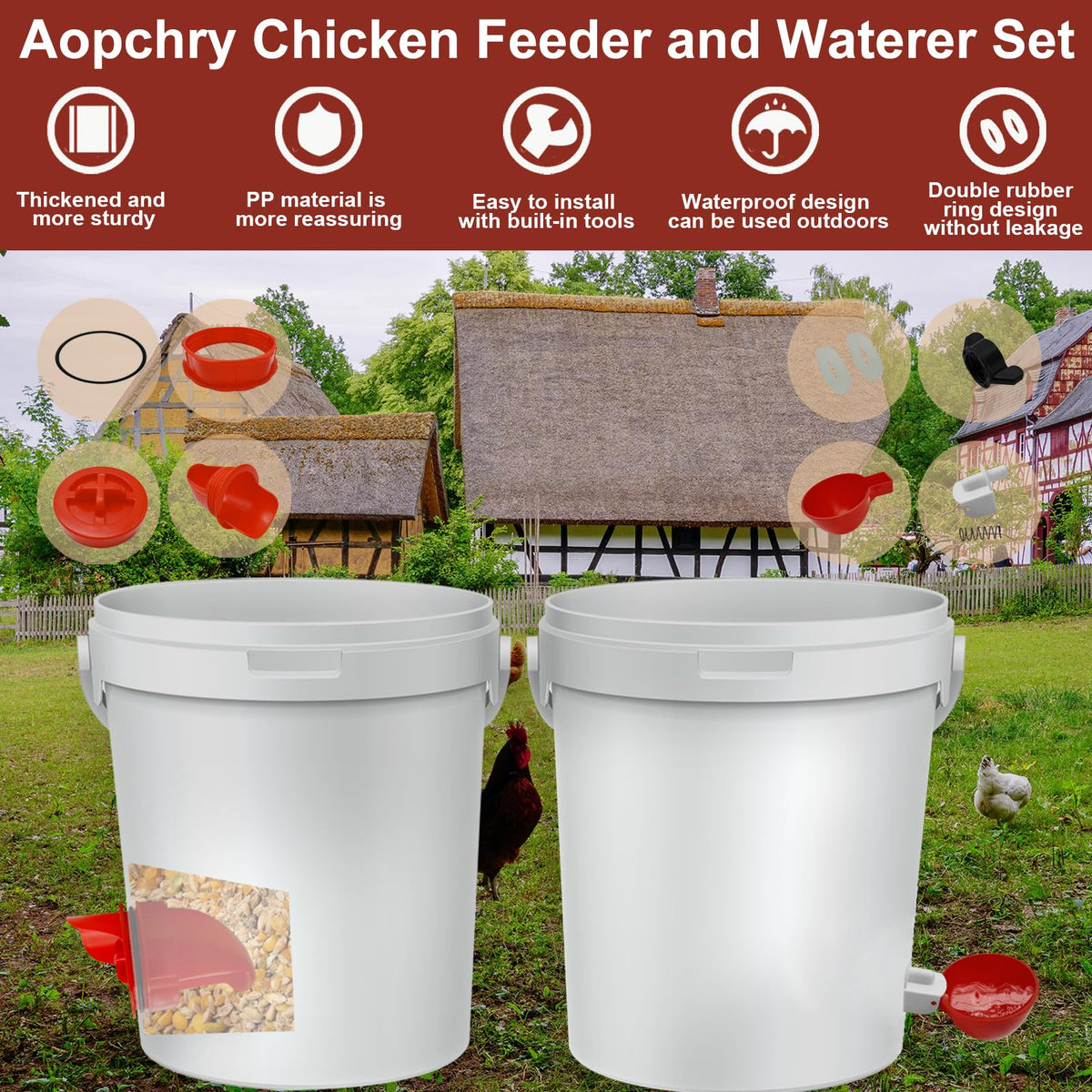 Aopchry chicken feeder with egg-shaped design shows sturdy construction for smooth food flow.