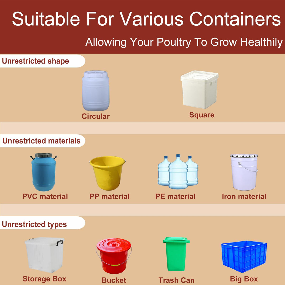 Aopchry kit includes 8 feeders, 8 cups, and tools for versatile poultry care.