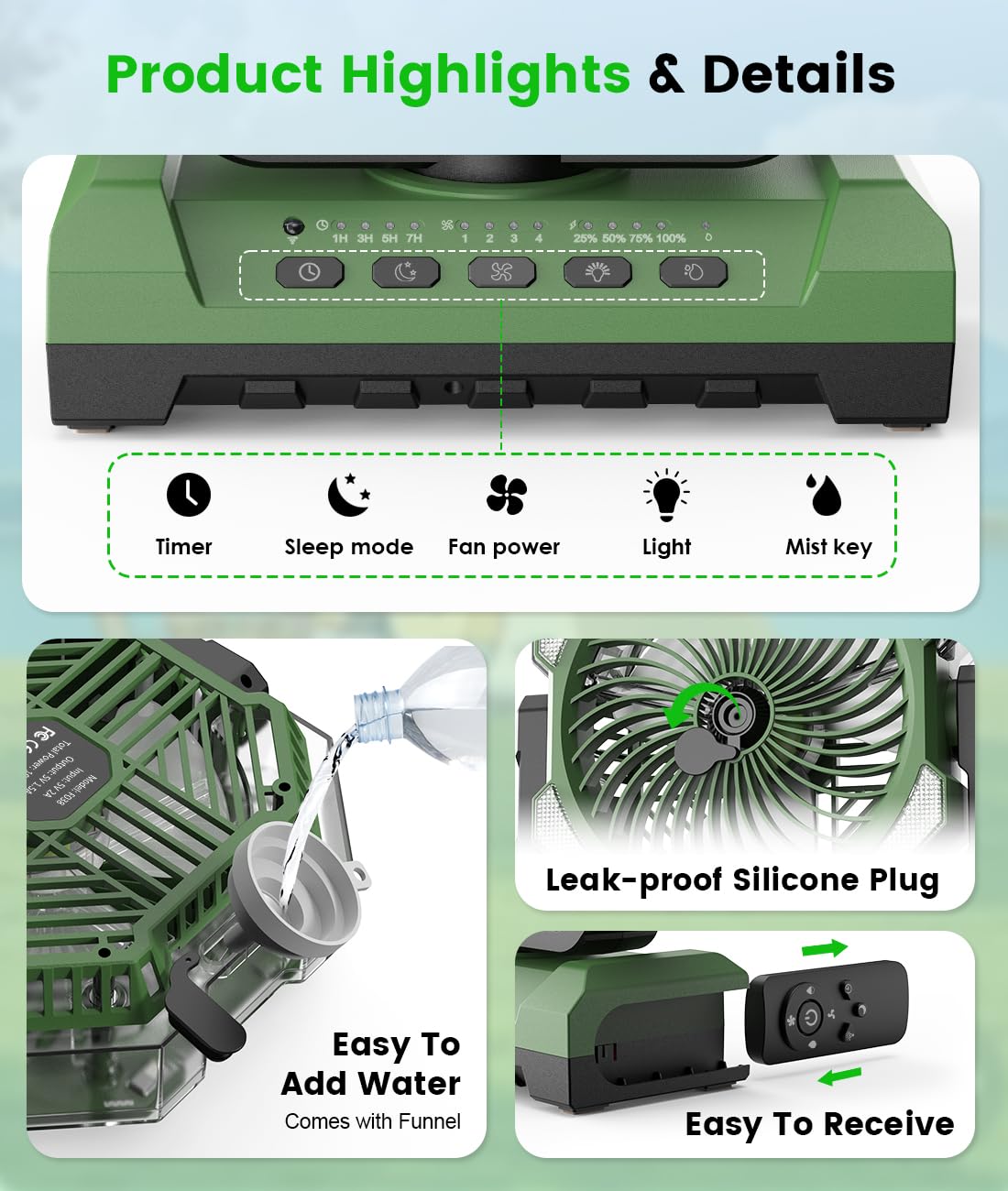 Aopircs Camping Misting Fan LED indicators show mode status clearly