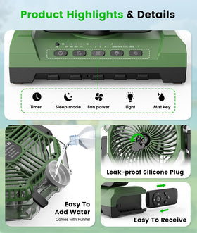 Aopircs Camping Misting Fan LED indicators show mode status clearly
