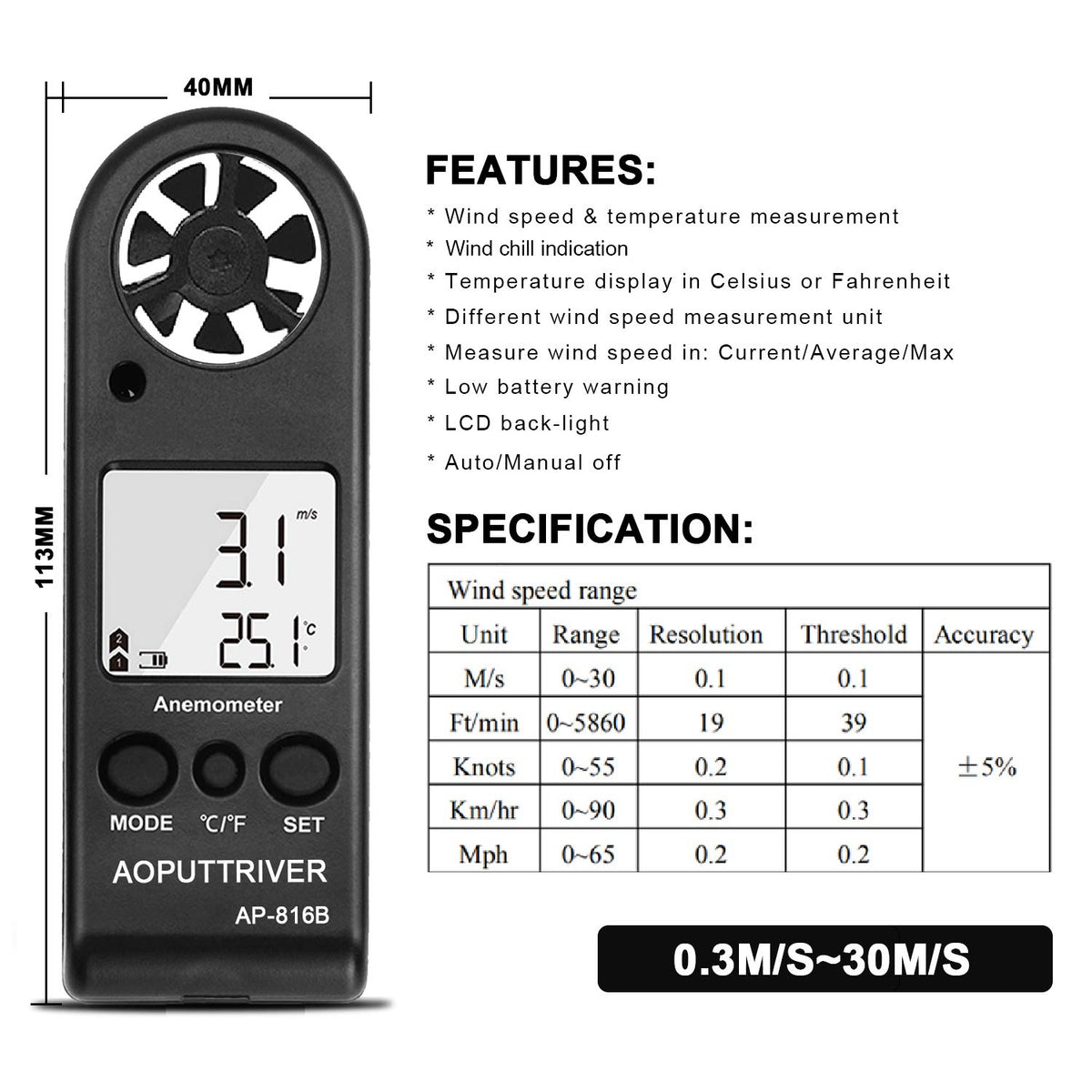 AOPUTTRIVER tool for outdoor testing and sports with compact portable design.
