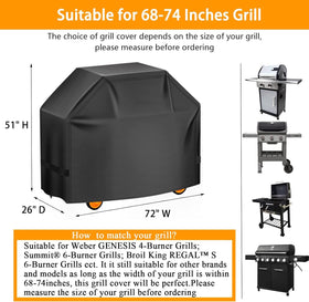 Aoretic 72-inch grill cover demonstrates a snug fit for grills 68–74 inches wide.