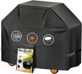 Aoretic grill cover front view protecting a 44-inch grill from rain and sun.