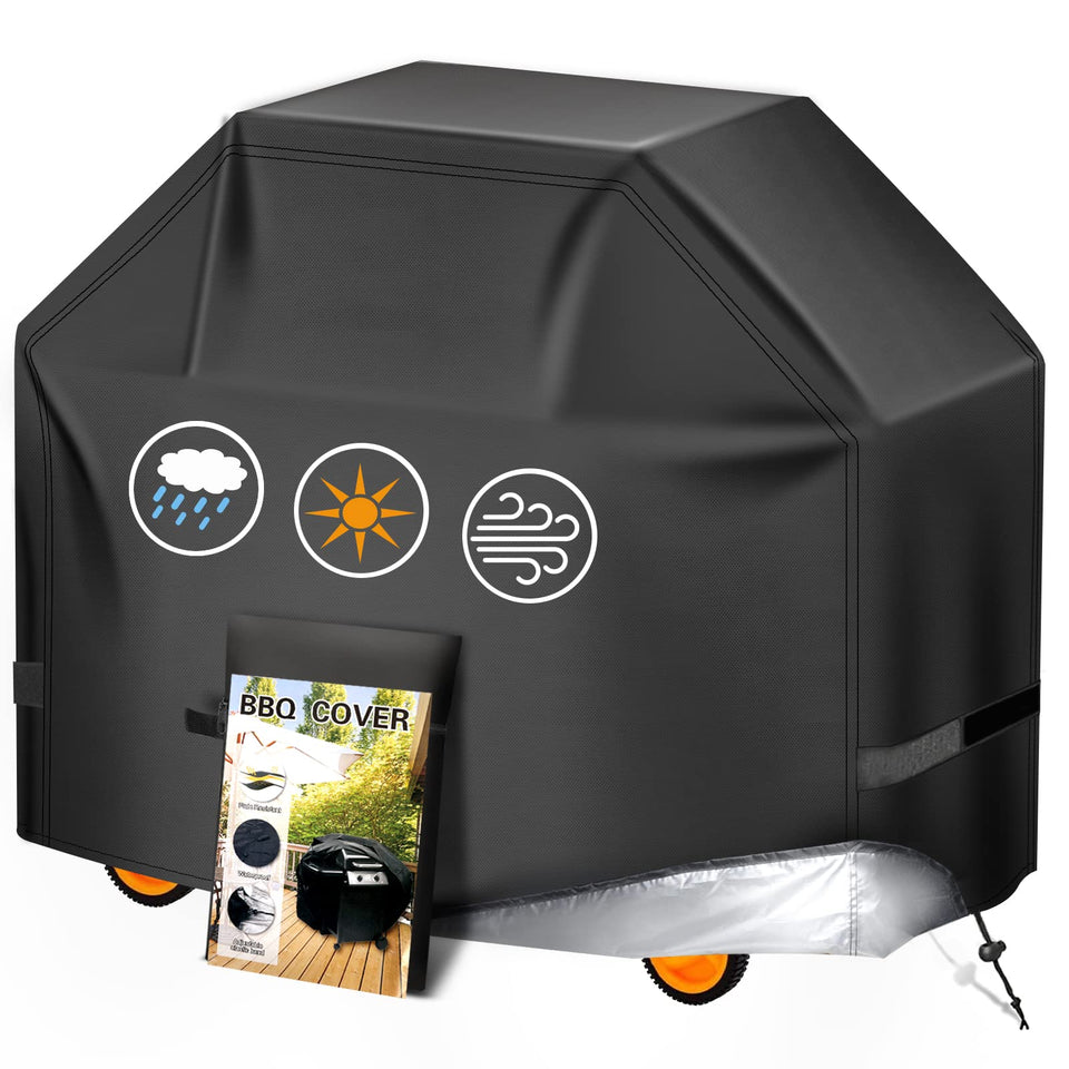 Aoretic 65-inch grill cover on a Weber grill protects from rain and sun.