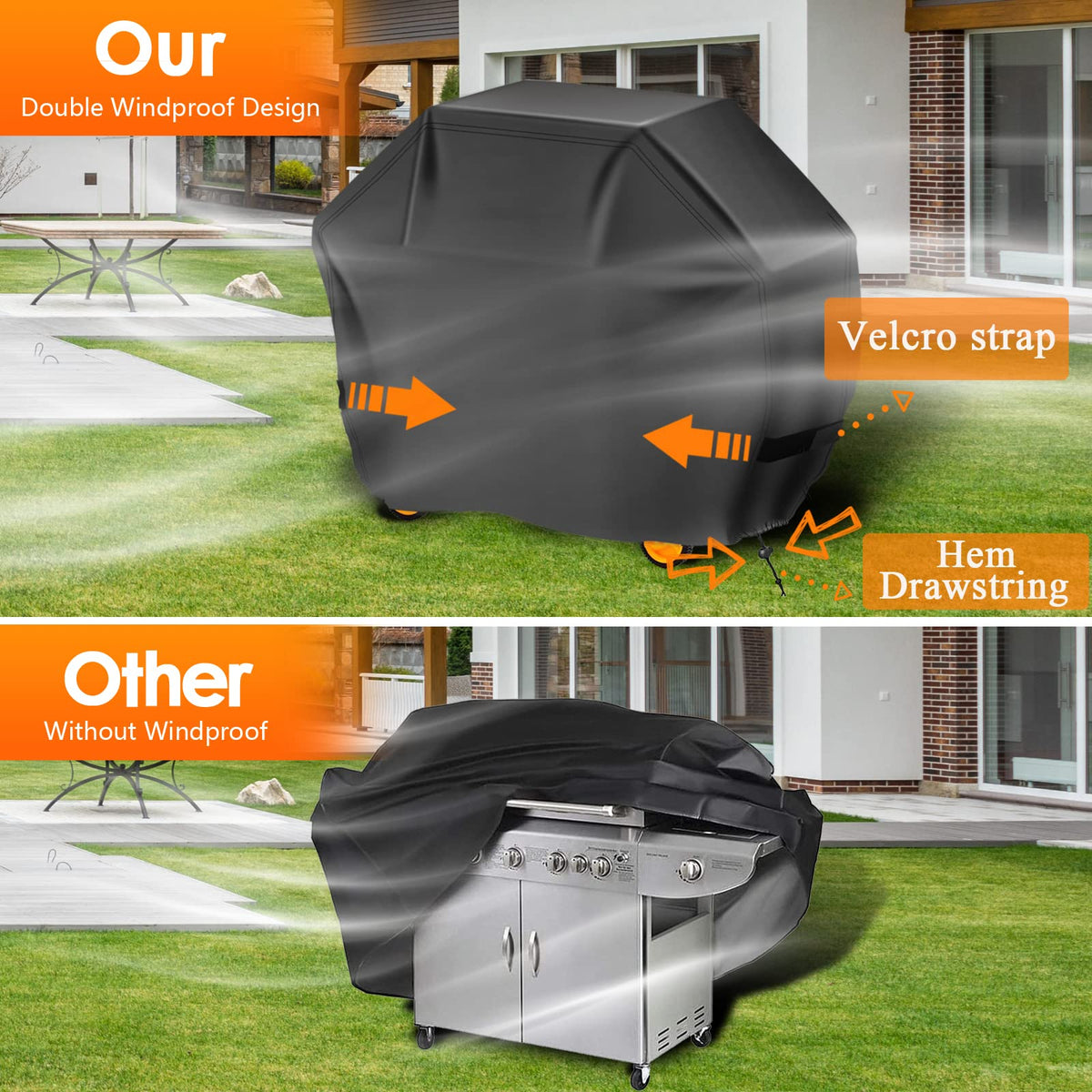 Aoretic adjustable straps secure the cover against strong winds.
