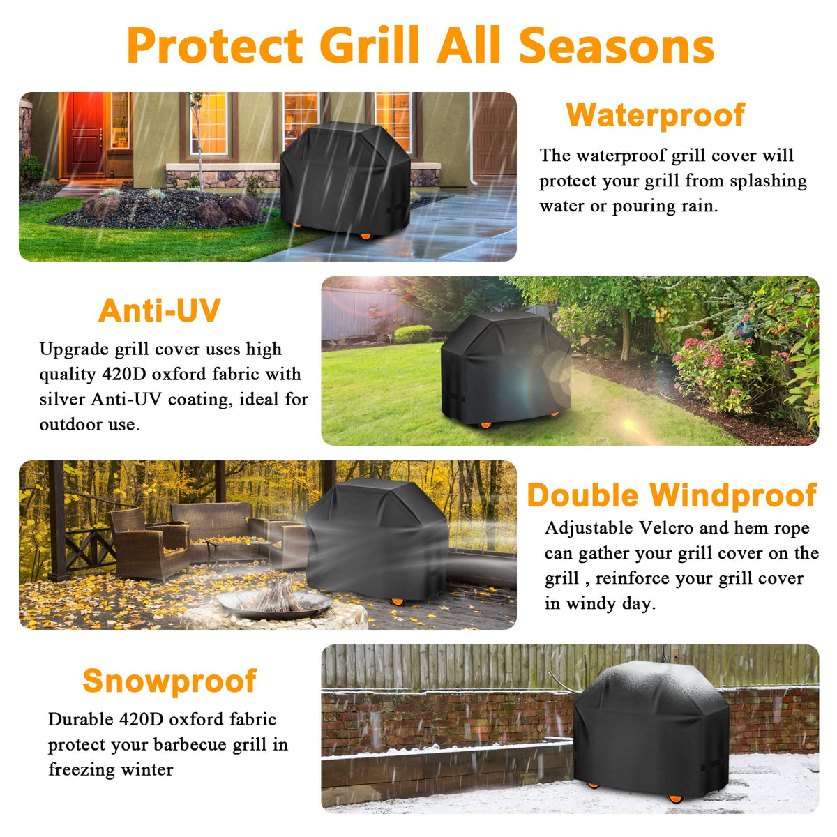 Aoretic grill cover fits Weber, Char-Broil, Nexgrill and more.