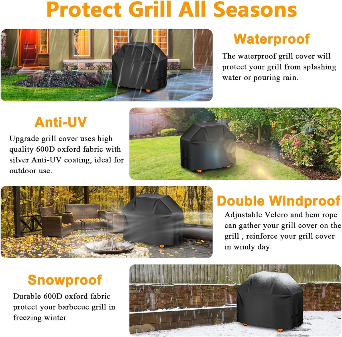 Aoretic grill cover fit guide shows compatibility with 2-3 burner grills.