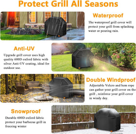Aoretic grill cover fit guide shows compatibility with 2-3 burner grills.